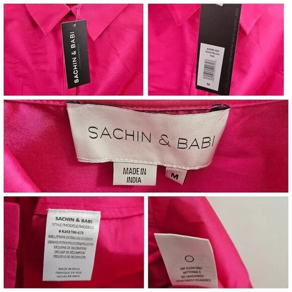 NWT Sachin & Babi Astor Top Embroidered Taffeta Button Down Blouse Fuchsia M